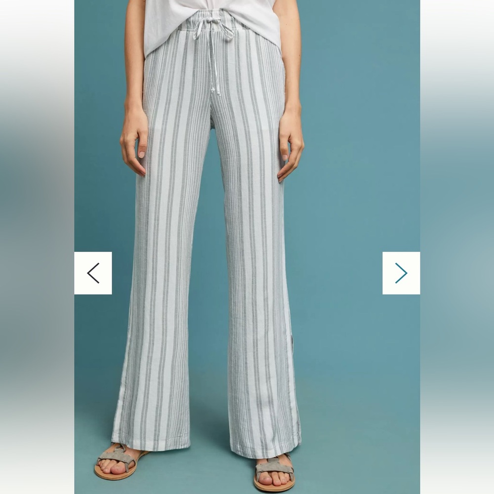 NWOT Anthropologie Cloth & Stone Striped Wide-Leg Linen Beach Summer Pants M - Picture 3 of 11